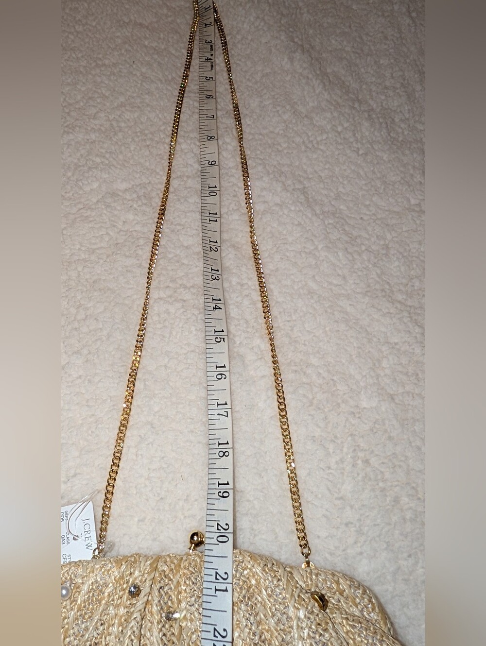 J. Crew Jeweled Woven Clutch Crossbody With Chain Strap Natural Raffia NWT - Picture 8 of 11